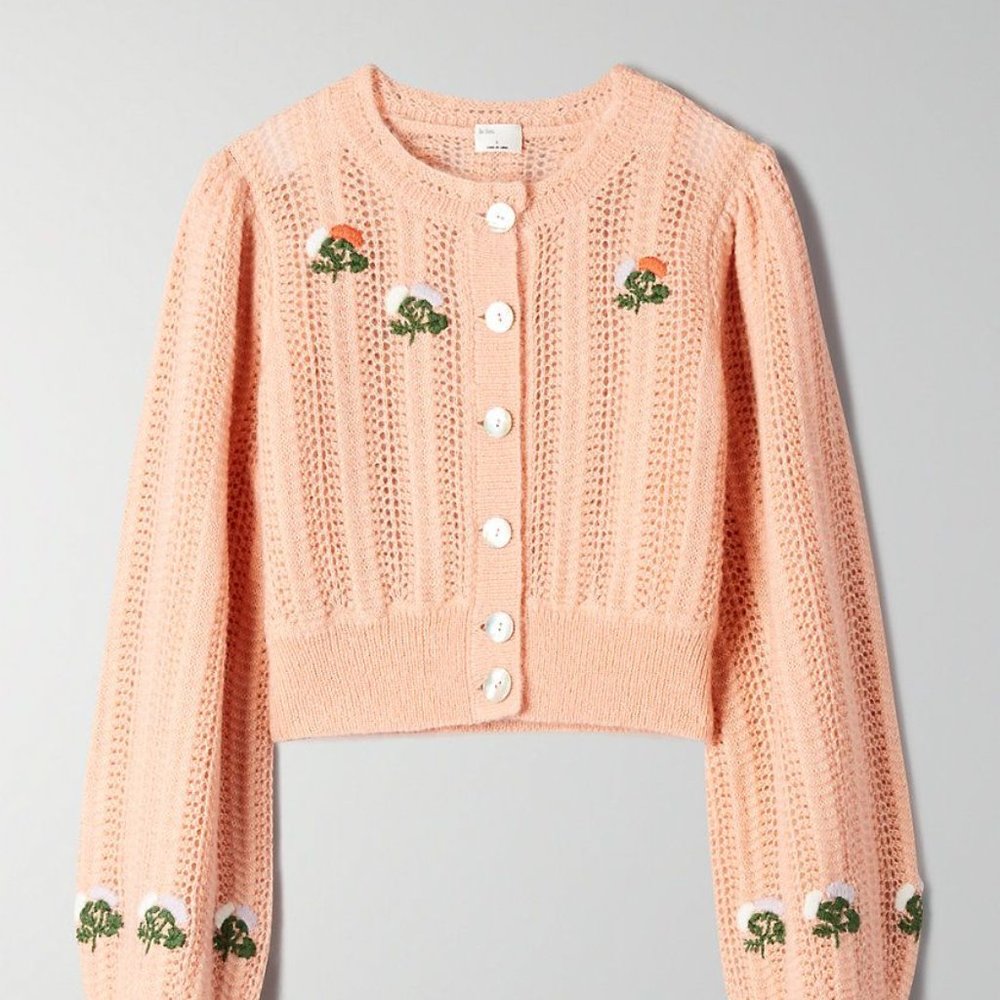 Wilfred Le Fou Polka Sweater Cardigan Aritzia XXS Coral